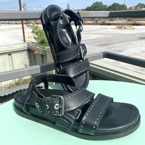 ALL SAINTS Chunky black leather sandals w/ silver accents, 41 (EU) 10.5 (US)